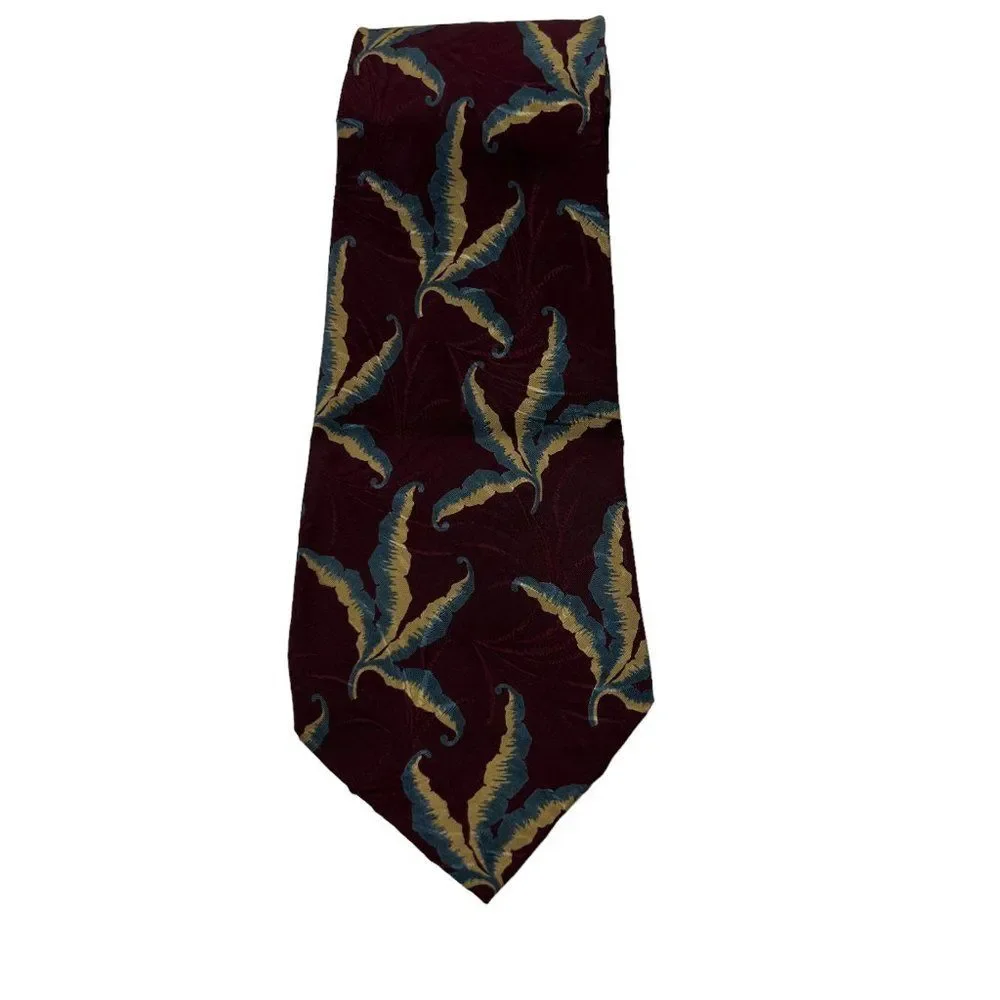 Vintage Giorgio Armani Cravatte Maroon Jacquard Plants Tie